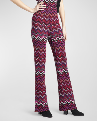 Shop Missoni Chevron Knit Flare Pull-on Trousers In Multi Black Red W