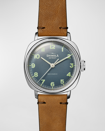 Shop Shinola Men's The Mechanic Leather-strap Watch, 39mm In Blue