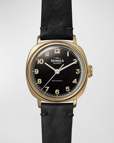 Shop Shinola Men's Mechanic Leather-strap Watch, 39mm In Black
