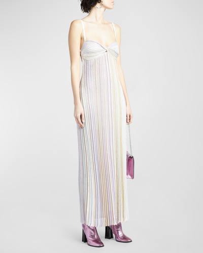 Shop Missoni Twisted Empire-waist Pleated Paillette Knit Maxi Dress In Black Violet Fuch