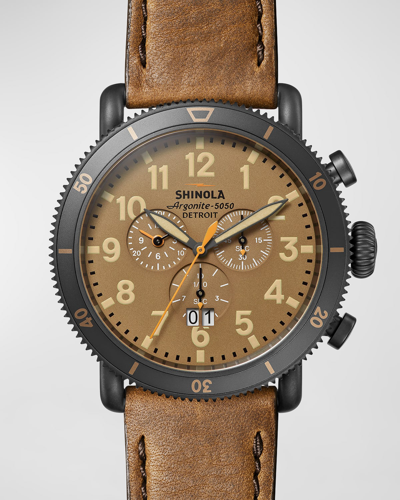 Shop Shinola Men's Runwell Sport Chronograph Leather-strap Watch, 48mm In Dark Orange
