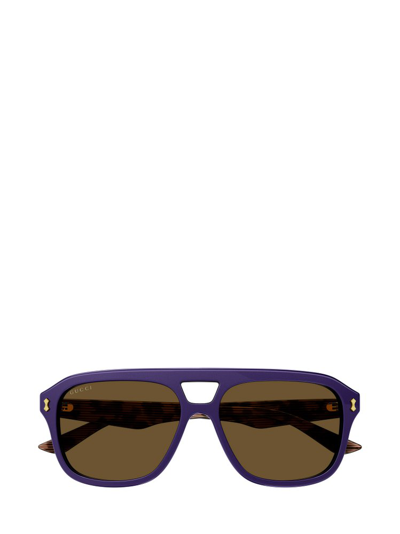 Shop Gucci Eyewear Aviator Frame Sunglasses In Purple