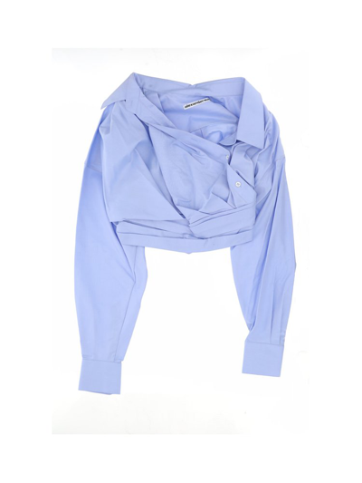 Shop Alexander Wang Cropped Wrapped Front Shirt In Blue