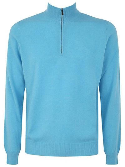 Shop Filippo De Laurentiis Wool Cashmere Long Sleeves Half Zipped Sweater Clothing In Blue