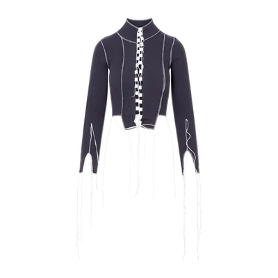 Julfer Whipstitch-trim Ribbed-knit Top In Grey