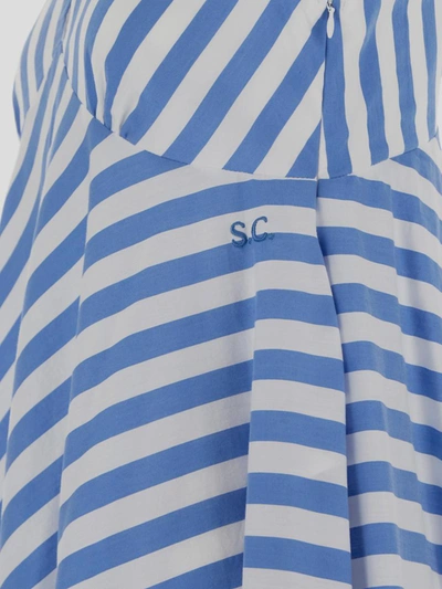 Shop Semicouture Striped Cotton Flared Dress In Rigabianco/royal