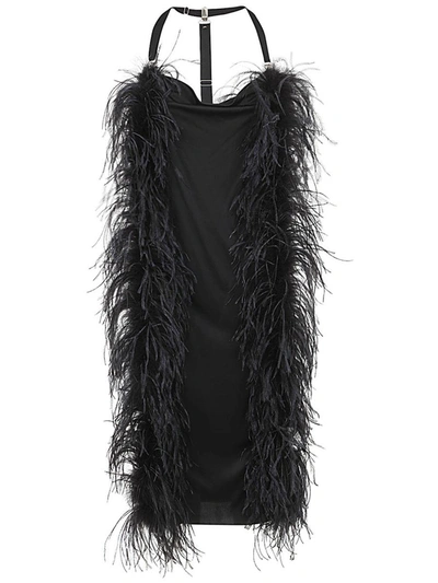 Shop Sportmax Ussita Midi Dress With Plumage Clothing In Black