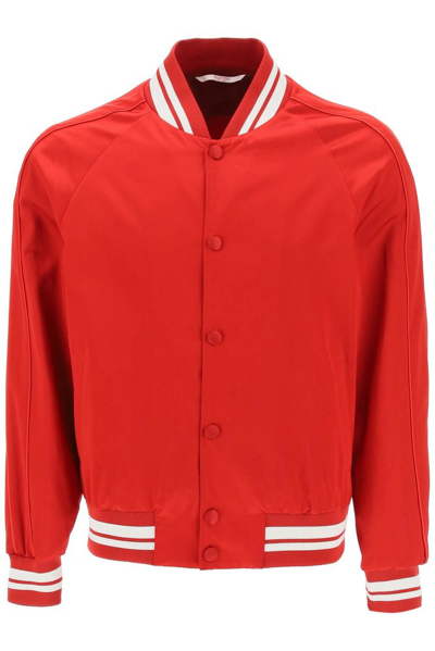 Shop Valentino Logo Embroidered Bomber Varsity Jacket In Red
