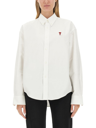 Shop Ami Alexandre Mattiussi Ami Paris Ami De Coeur Logo Embroidered Buttoned Shirt In White