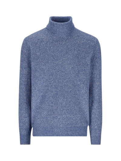 Shop Brunello Cucinelli Turtleneck Knitted Sweater In Blue