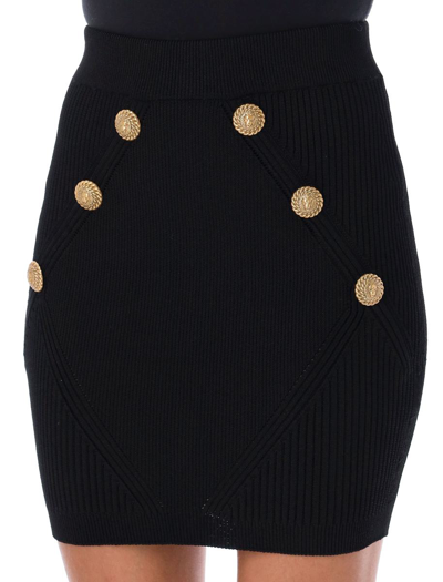 Shop Balmain Mini Skirt Buttoned Knit In Black