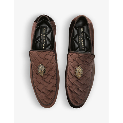 Shop Kurt Geiger London Men's Brown/oth Hugh Eagle-embellished Quilted Velvet Loafers