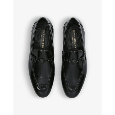 Shop Kurt Geiger London Men's Black Ali Eagle-embellished Patent-leather Loafers