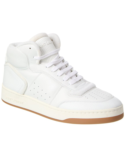 Shop Saint Laurent Sl/80 Leather Mid-top Sneaker In White