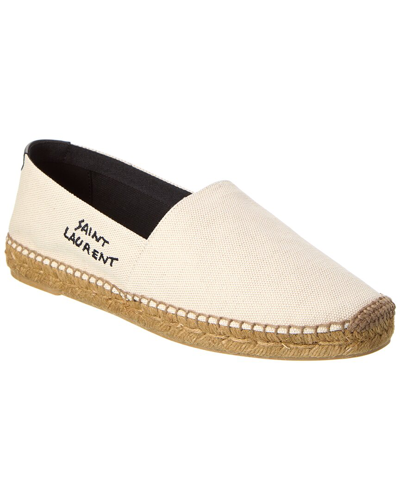 Shop Saint Laurent Embroidered Canvas Espadrille In White