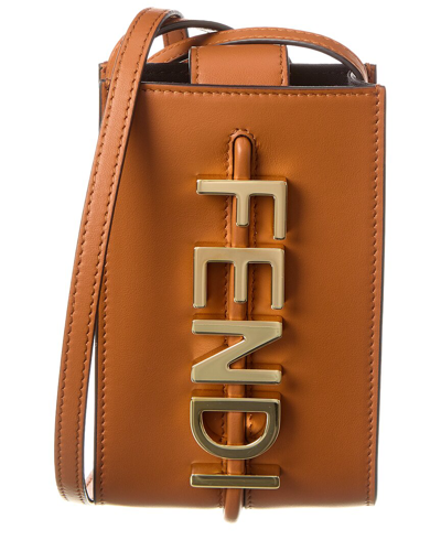 Shop Fendi Graphy Leather Phone Pouch In Brown