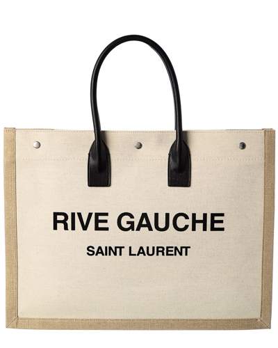 Shop Saint Laurent Rive Gauche Canvas & Leather Tote