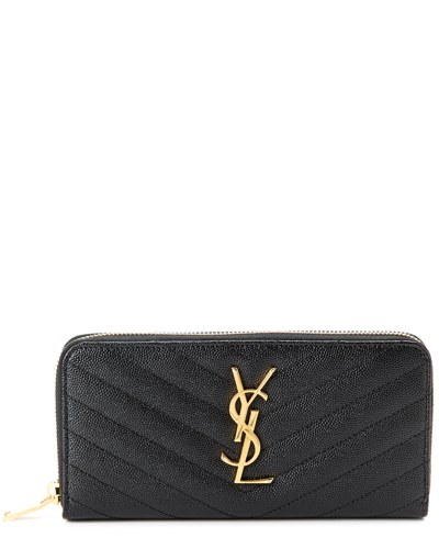 SAINT LAURENT SAINT LAURENT MONOGRAM MATELASSE LEATHER ZIP AROUND WALLET 