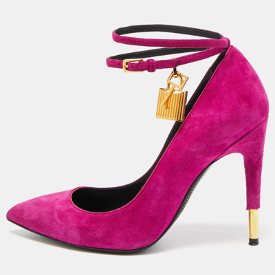 Pre-owned Tom Ford Purple Suede Pointed Toe Padlock Pumps Size 36.5