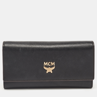 Pre-owned Mcm Black Leather Milla Long Trifold Continental Wallet