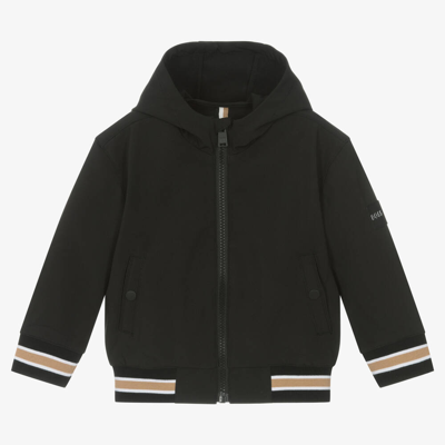 Shop Hugo Boss Boss Boys Black Hooded Windbreaker Jacket