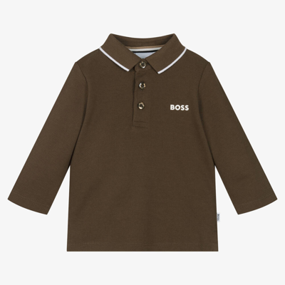 Shop Hugo Boss Boss Baby Boys Brown Cotton Polo Shirt