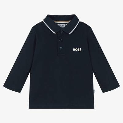 Shop Hugo Boss Boss Baby Boys Blue Cotton Polo Shirt