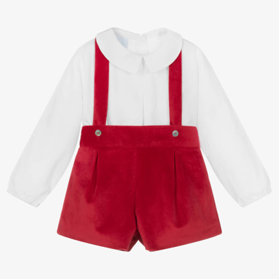 Shop Artesania Granlei Boys Red Cotton Velvet Shorts Set