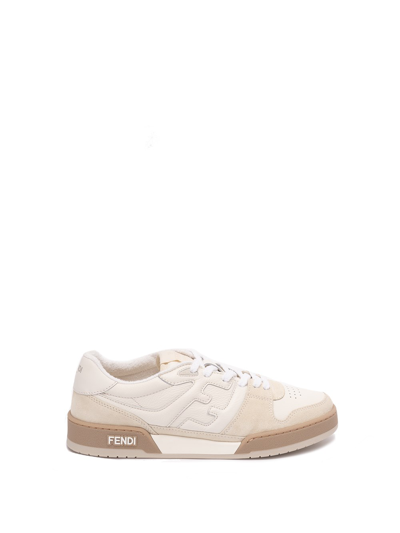 Shop Fendi Match` Low-top Leather Sneakers In Beige