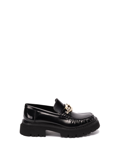 Shop Ferragamo `ingrid` Leather Loafers In Black  