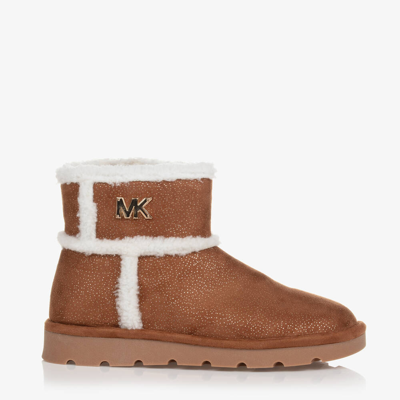 Shop Michael Kors Teen Girls Brown & Gold Faux Suede Boots