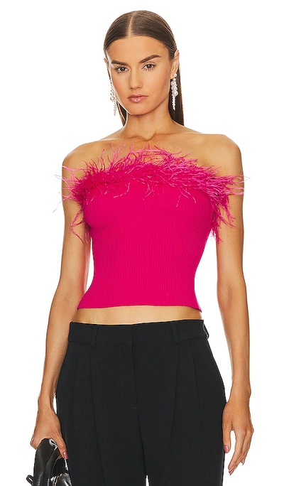 Shop Milly Strapless Feather Knit Top In Shocking Pink
