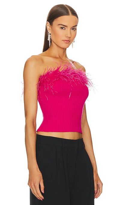 Shop Milly Strapless Feather Knit Top In Shocking Pink