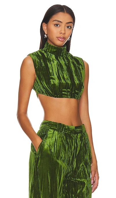 Shop Nbd Crinkled Velvet Backless Crop Top In Juniper Green