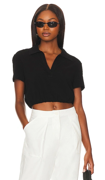 Shop The Range Sueded Jersey Bubble Cropped Polo In Jet Black