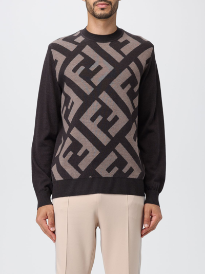 Shop Fendi Wool Sweater With All Over Monogram In Multicolor