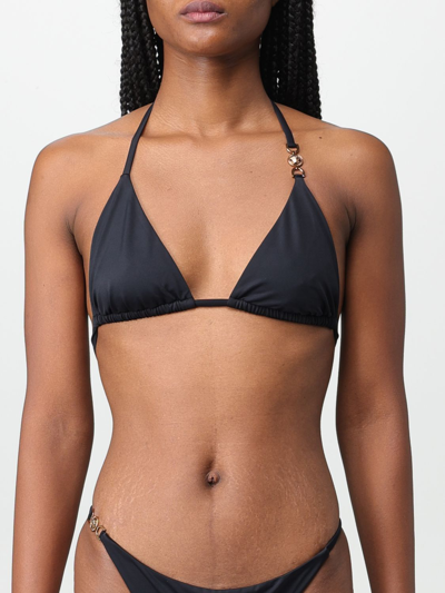 Shop Versace Bikini Top In Stretch Nylon In Black
