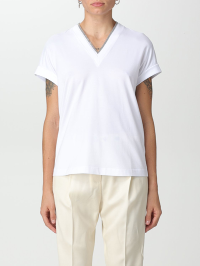 Shop Brunello Cucinelli Jersey T-shirt With Monili In White