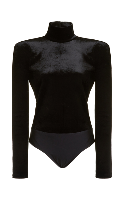 Shop Balenciaga Velvet Turtleneck Bodysuit In Black