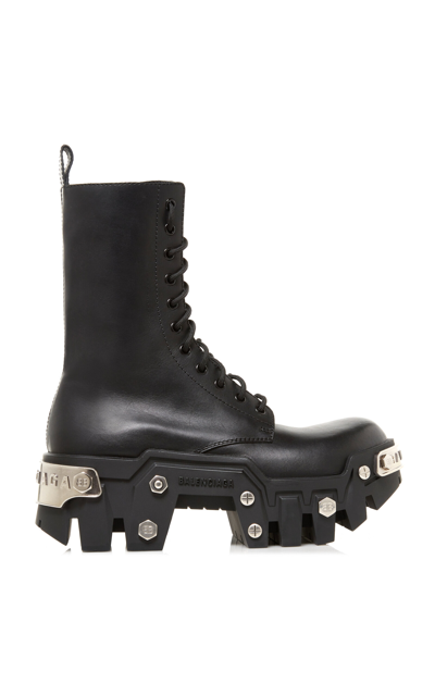Shop Balenciaga Bulldozer Platform Leather Combat Boots In Black