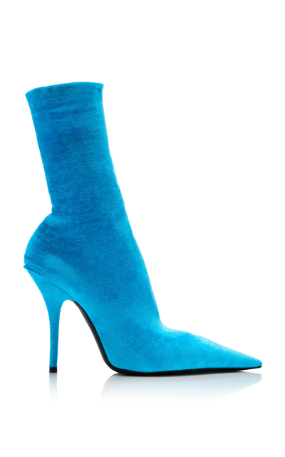 Shop Balenciaga Knife Velvet Jersey Ankle Boots In Blue