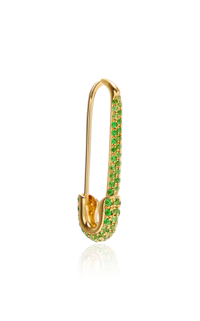 Shop Anita Ko 18k Yellow Gold Tsavorite Single Safety Pin Earring In Green