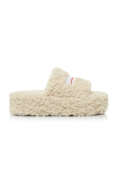 Shop Balenciaga Faux Shearling Platform Slide Sandals In Neutral