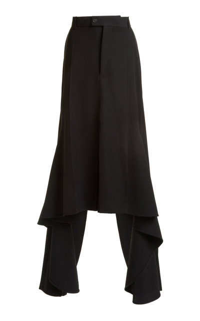 Shop Balenciaga Wool Godet Pant-skirt In Black