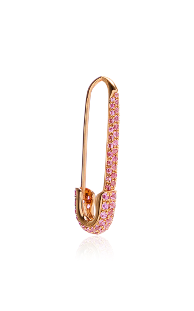 Shop Anita Ko 18k Rose Gold Sapphire Single Safety Pin Earring In Pink