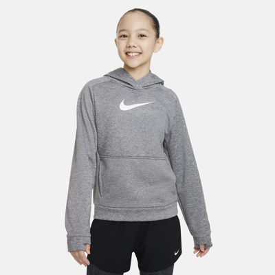 Shop Nike Therma-fit Big Kids' (girls') Training Hoodie In Grey