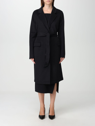 Shop Twinset Coat In Wool Blend In Black