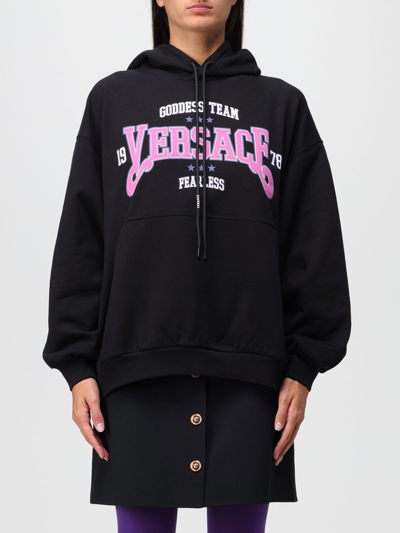 Shop Versace Cotton Sweatshirt With Logo In Black