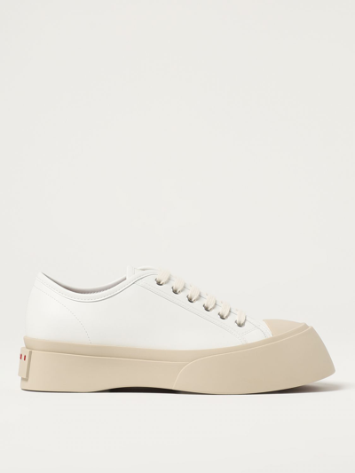 Shop Marni Pablo Sneakers In Leather With Embroidered Logo In White