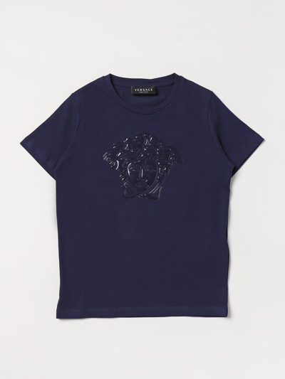 Shop Young Versace Versace Young Cotton T-shirt In Navy